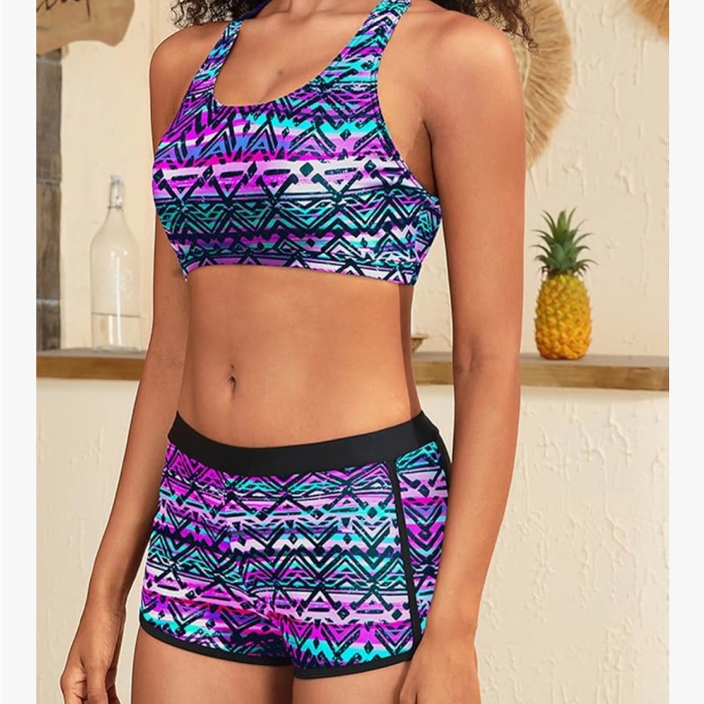 Younique Vibrant Tribal Bikini Set - Pink, Blue, Black